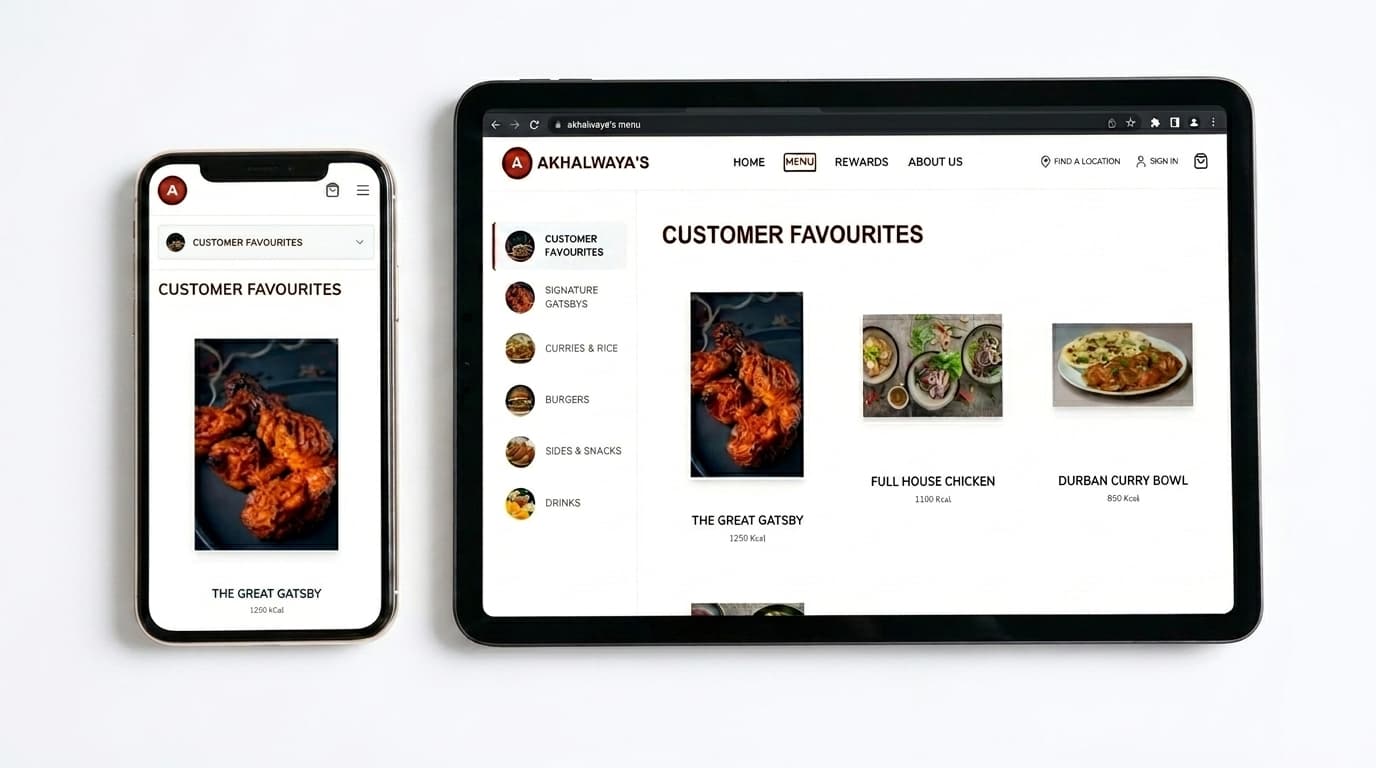 Close-up of the Alkaways menu and add-to-cart feature