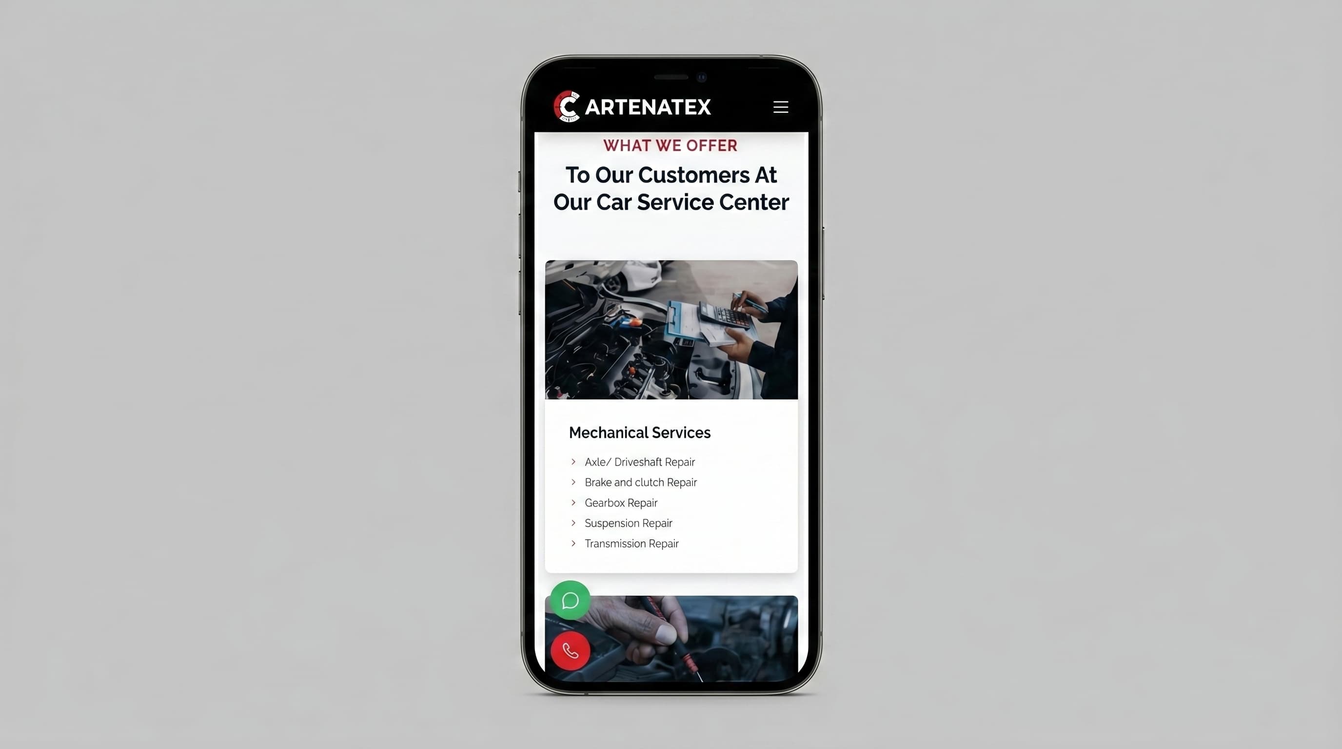 Cartenatex website on a mobile phone screen